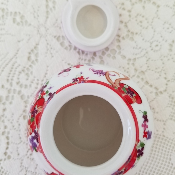 Red Hat Society Paul Cardew Pink Chintz 2004 Porcelain Creamer And Sugar Bowl - Picture 6 of 10